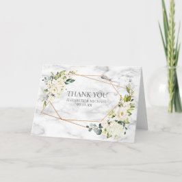Kopermarmer Geometric White Floral foto bruiloft Kaart