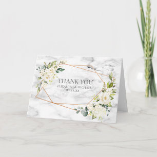Kopermarmer Geometric White Floral foto bruiloft Kaart