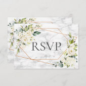 Kopermarmer Geometric White Floral RSVP (Voorkant / Achterkant)