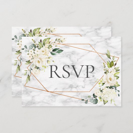 Kopermarmer Geometric White Floral RSVP (Voorkant / Achterkant)