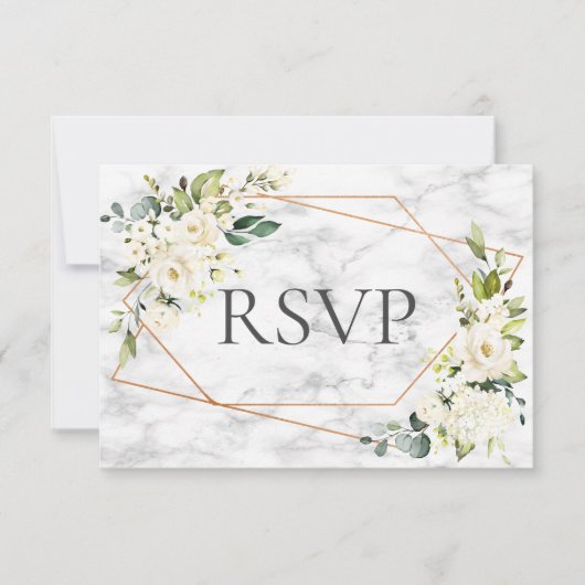 Kopermarmer Geometric White Floral RSVP Kaartje (Voorkant)