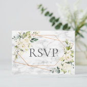 Kopermarmer Geometric White Floral RSVP Kaartje (Staand voorkant)