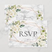 Kopermarmer Geometric White Floral RSVP Kaartje (Voorkant / Achterkant)