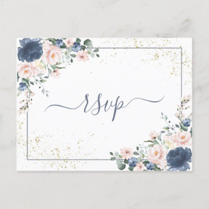 Kopermarmer Geometric White Floral RSVP Uitnodiging Briefkaart