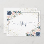 Kopermarmer Geometric White Floral RSVP Uitnodiging Briefkaart (Voorkant / Achterkant)