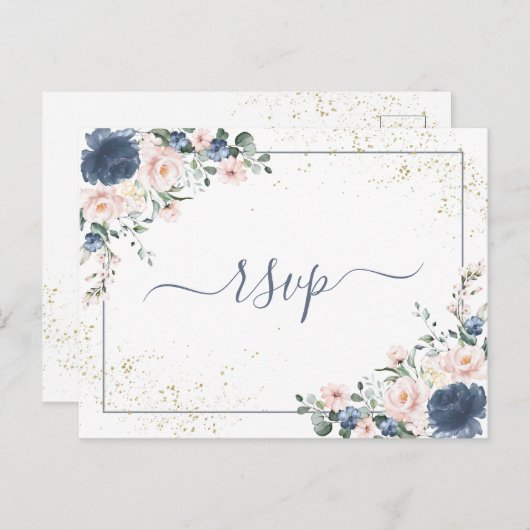 Kopermarmer Geometric White Floral RSVP Uitnodiging Briefkaart (Voorkant / Achterkant)