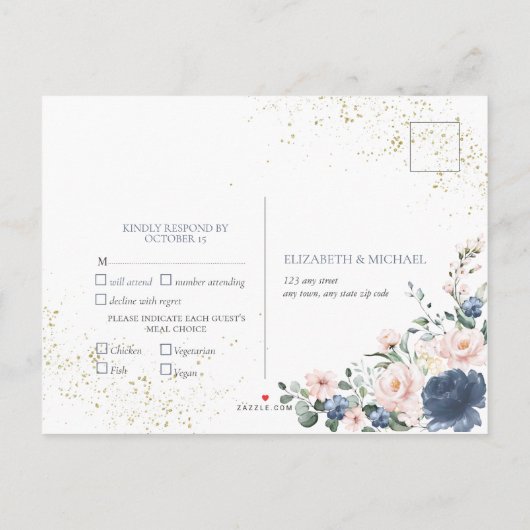 Kopermarmer Geometric White Floral RSVP Uitnodiging Briefkaart (Achterkant)