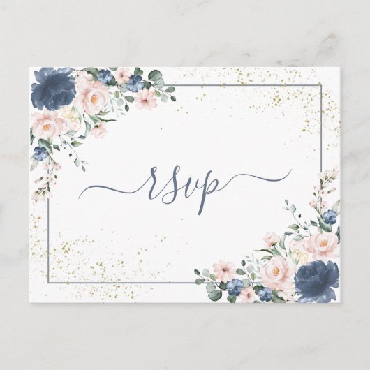 Kopermarmer Geometric White Floral RSVP Uitnodiging Briefkaart (Voorkant)