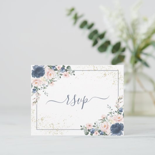 Kopermarmer Geometric White Floral RSVP Uitnodiging Briefkaart (Staand voorkant)