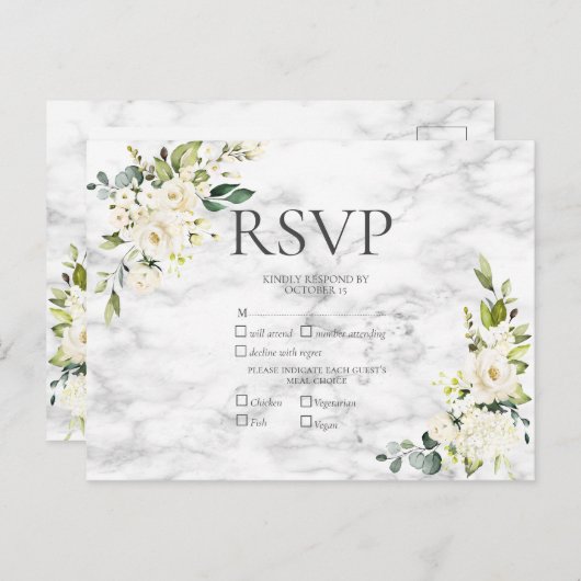 Kopermarmer Geometric White Floral RSVP Uitnodiging Briefkaart (Voorkant / Achterkant)