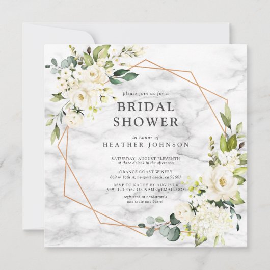 Kopermarmer Geometric White Floral Square Shower Kaart (Voorkant)