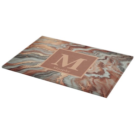 Kopermarmer met witte en grijze aderen Monogram Snijplank (Hoek)