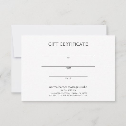 Kopermassagetherapeut Dag Spa Gift Kaart (Achterkant)