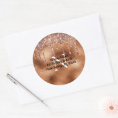 Kopermetaal Glitter Drip Elegant Monogram Ronde Sticker (Envelop)