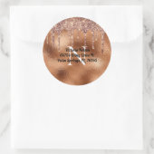 Kopermetaal Glitter Drip Elegant Monogram Ronde Sticker (Tas)