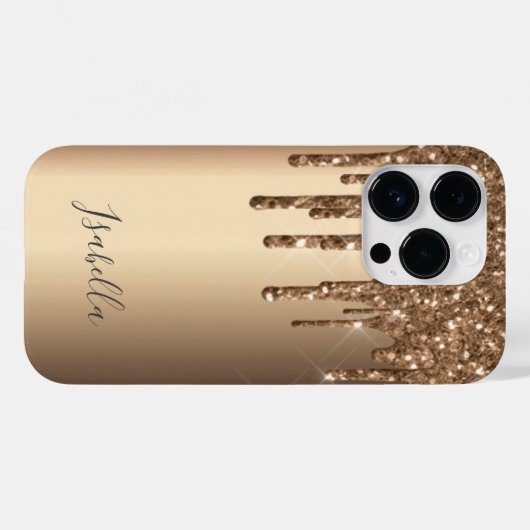 Kopermonogram Bronze glitter drip Case-Mate iPhone Case (Achterkant (horizontaal))