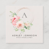Kopermonogram Waterverf Roze Bloemenvierkant Vierkante Visitekaartje (Voorkant)