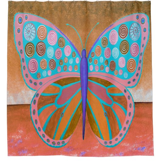 KoperOcean Butterfly Shower Curtain Douchegordijn (Voorkant)