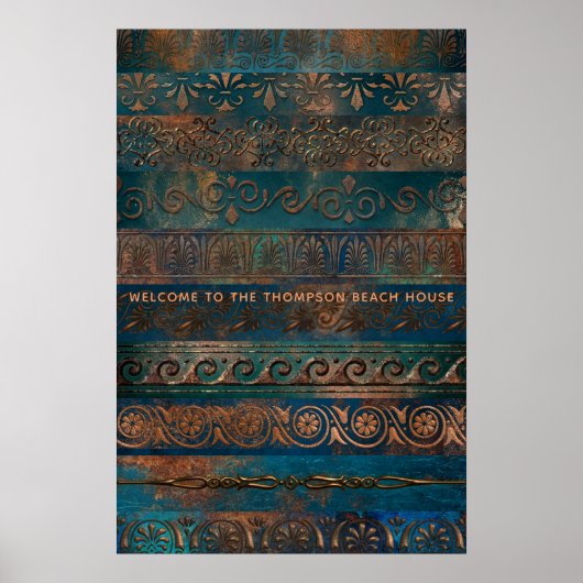 Koperpatina en Turquoise Griekse Metalen Poster (Voorkant)