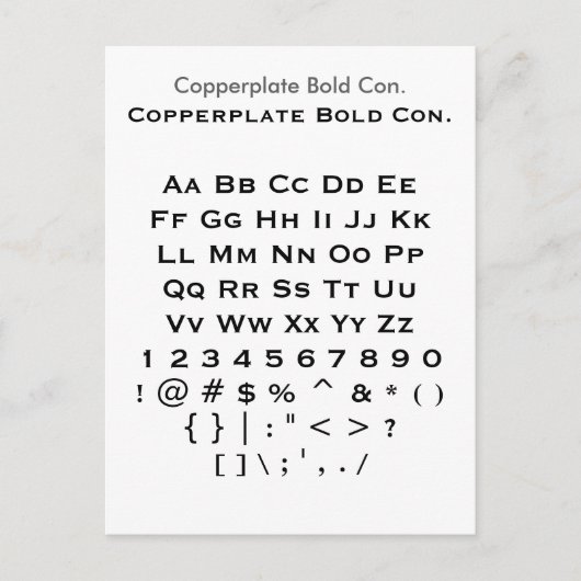 Koperplaat Vet Kon. - Datablad Zazzle Font Sampler Briefkaart (Voorkant)