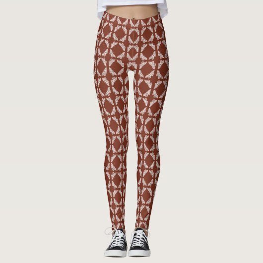 Koperrode zest Kunst en gekraakte vlinders Leggings (Voorkant)