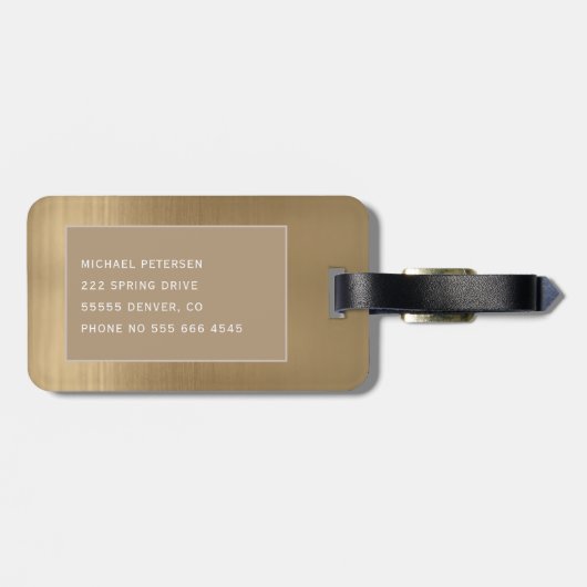 Kopersgeborsteld metaal Ivory Diamond Monogrammed Bagagelabel (Achterkant horizontaal)