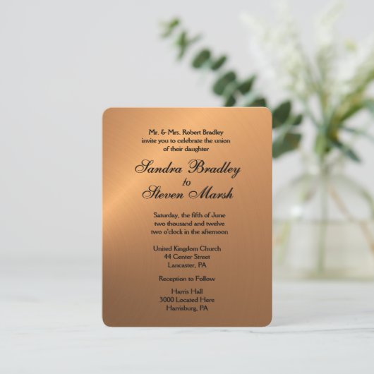 Kopershine Wedding Uitnodiging (Staand voorkant)