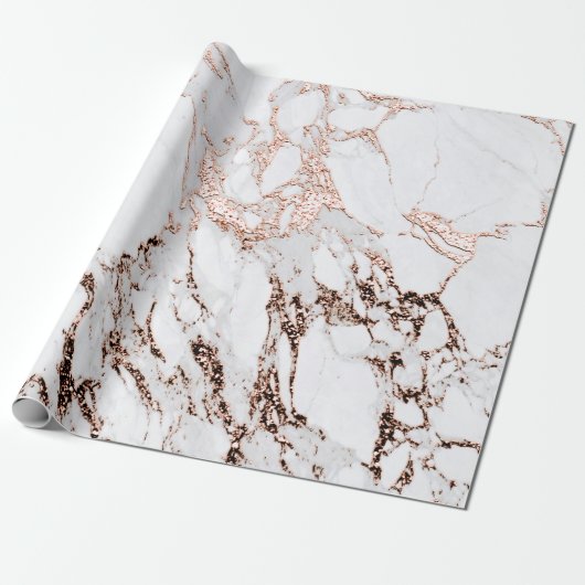 Kopersteen Roos White Metal Gray Carrara Marble St Cadeaupapier (Uitgerold)