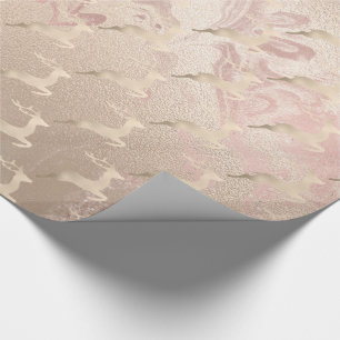 Kopersvlees Roos gouden kerstrendierpatronen marme Cadeaupapier