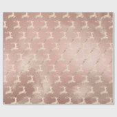 Kopersvlees Roos gouden kerstrendierpatronen marme Cadeaupapier (Vlak)