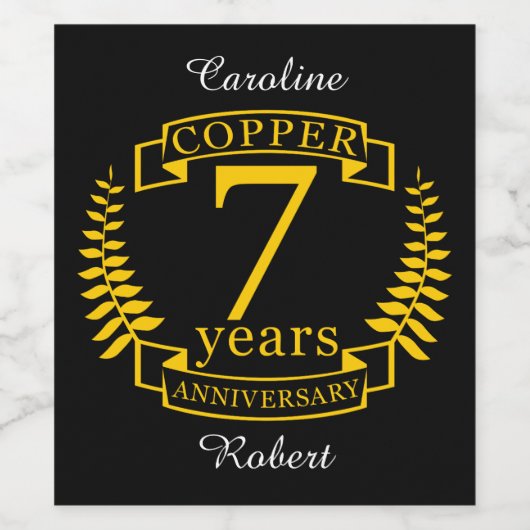 Kopertrouwdag 7 jaar wijn etiket (Enkel label)