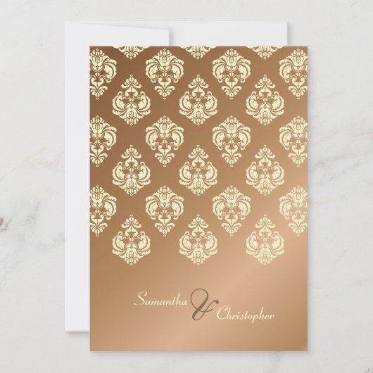 Kopertrouwuitnodigingen van Cream Damask/faux Kaart (Voorkant)