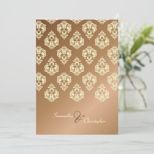 Kopertrouwuitnodigingen van Cream Damask/faux Kaart (Staand voorkant)