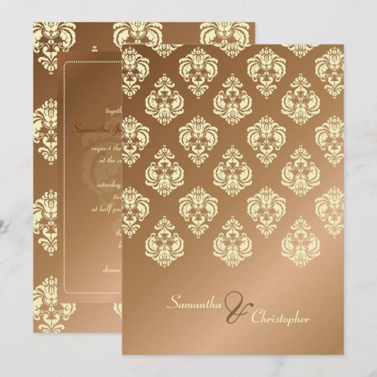Kopertrouwuitnodigingen van Cream Damask/faux Kaart (Voorkant / Achterkant)