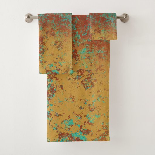Koperturquoise Blauw Oranje bruine textuur Bad Handdoek (Insitu)