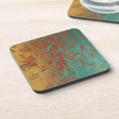 Koperturquoise Blauw Oranje bruine textuur Bier Onderzetter (Linkerzijde)