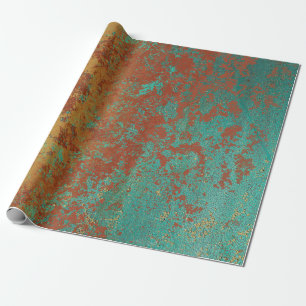 Koperturquoise Blauw Oranje bruine textuur Cadeaupapier