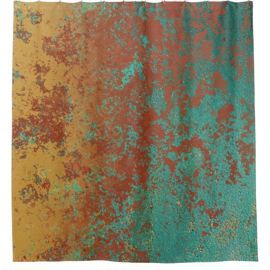 Koperturquoise Blauw Oranje bruine textuur Douchegordijn (Voorkant)
