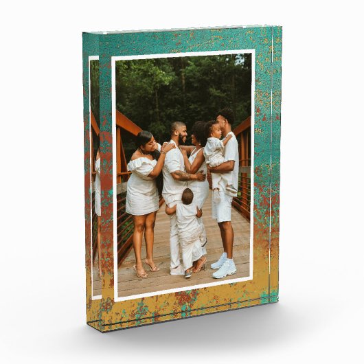 Koperturquoise Blauw Oranje bruine textuur Fotoblokken (Links)