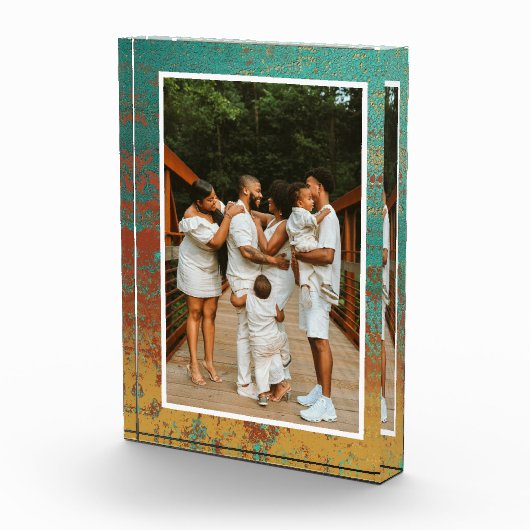 Koperturquoise Blauw Oranje bruine textuur Fotoblokken (Rechts)