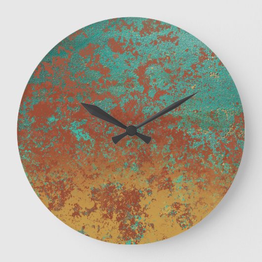 Koperturquoise Blauw Oranje bruine textuur Grote Klok (Voorkant)