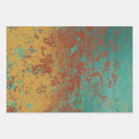 Koperturquoise Blauw Oranje bruine textuur Inpakpapier Vel (Voorkant 3)