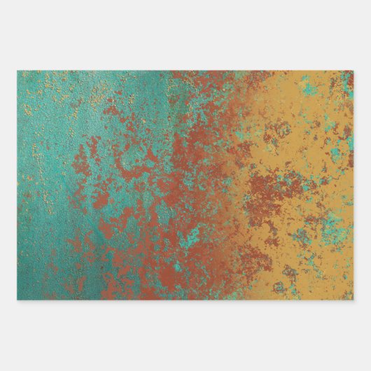 Koperturquoise Blauw Oranje bruine textuur Inpakpapier Vel (Voorkant 2)