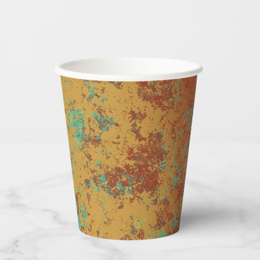 Koperturquoise Blauw Oranje bruine textuur Papieren Bekers (Voorkant)