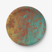 Koperturquoise Blauw Oranje bruine textuur Papieren Bordje (Voorkant)