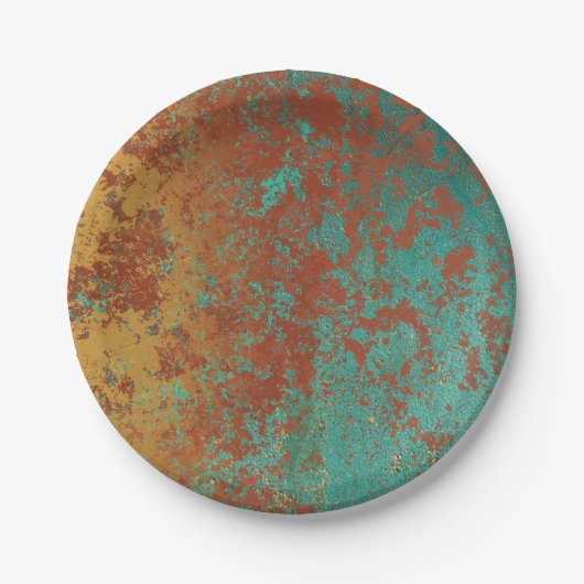 Koperturquoise Blauw Oranje bruine textuur Papieren Bordje (Voorkant)
