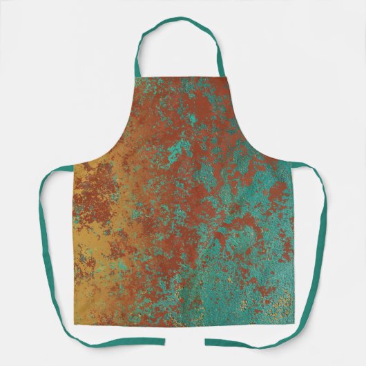 Koperturquoise Blauw Oranje bruine textuur Schort (Voorkant)