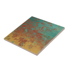 Koperturquoise Blauw Oranje bruine textuur Tegeltje