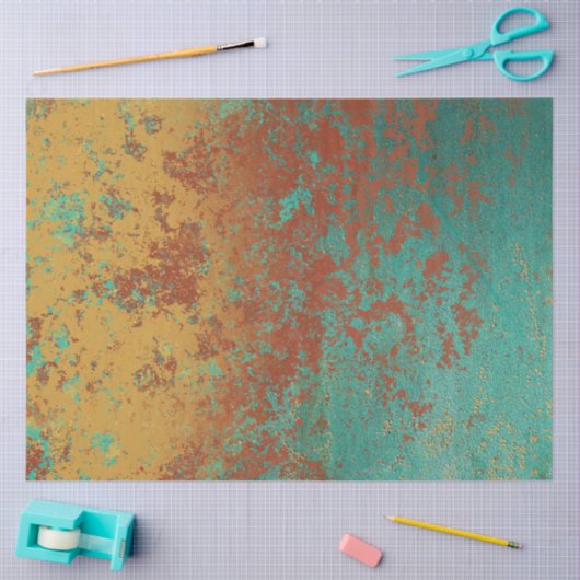 Koperturquoise Blauw Oranje bruine textuur Tissuepapier (Craft)