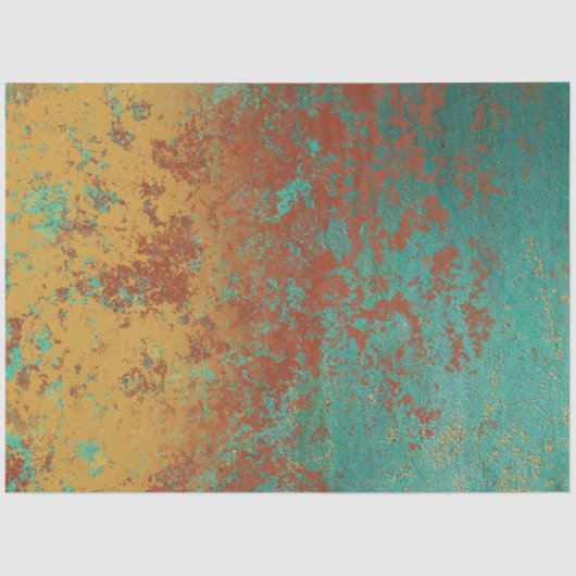 Koperturquoise Blauw Oranje bruine textuur Tissuepapier (Voorkant)